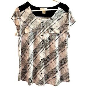 Women’s Short Sleeve Snap Front Knit Top - Size L - NWOT